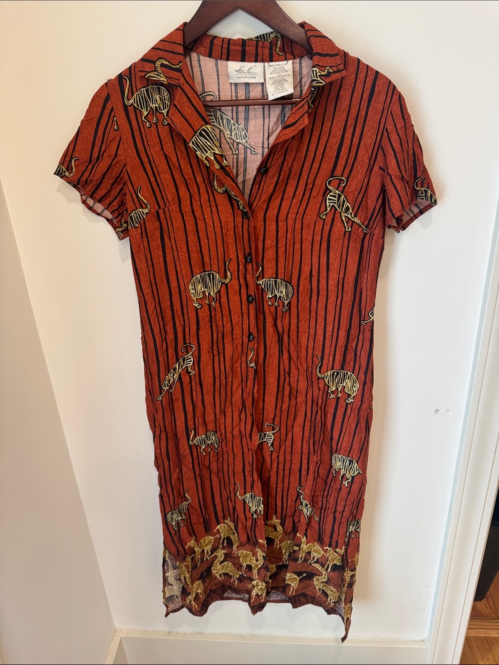 Vintage Kathie Lee Collection Rust Animal Print Button-Front Midi Duster Sm 4/6
